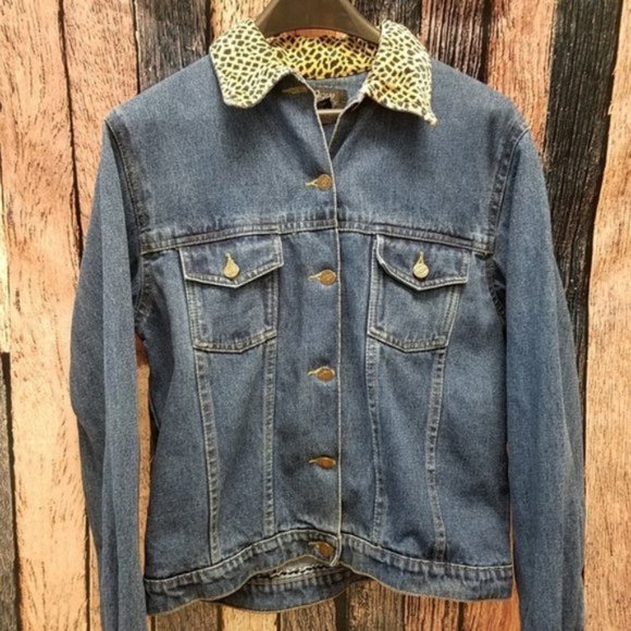 Cheetah Collar Denim Jacket - Picture 1 of 5